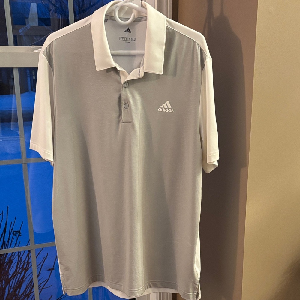 Adidas Men's Light Gray and White Polo Shirt